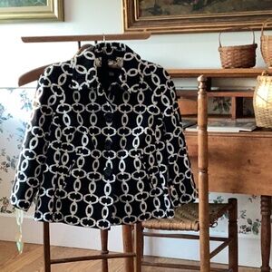 INC International Concepts Black and White Blazer with Geometric Pattern